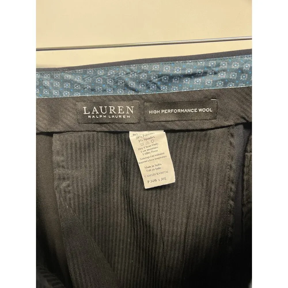 Ralph Lauren High Performance Wool Pants Mens 34x30.5 Black Trouser Front crease